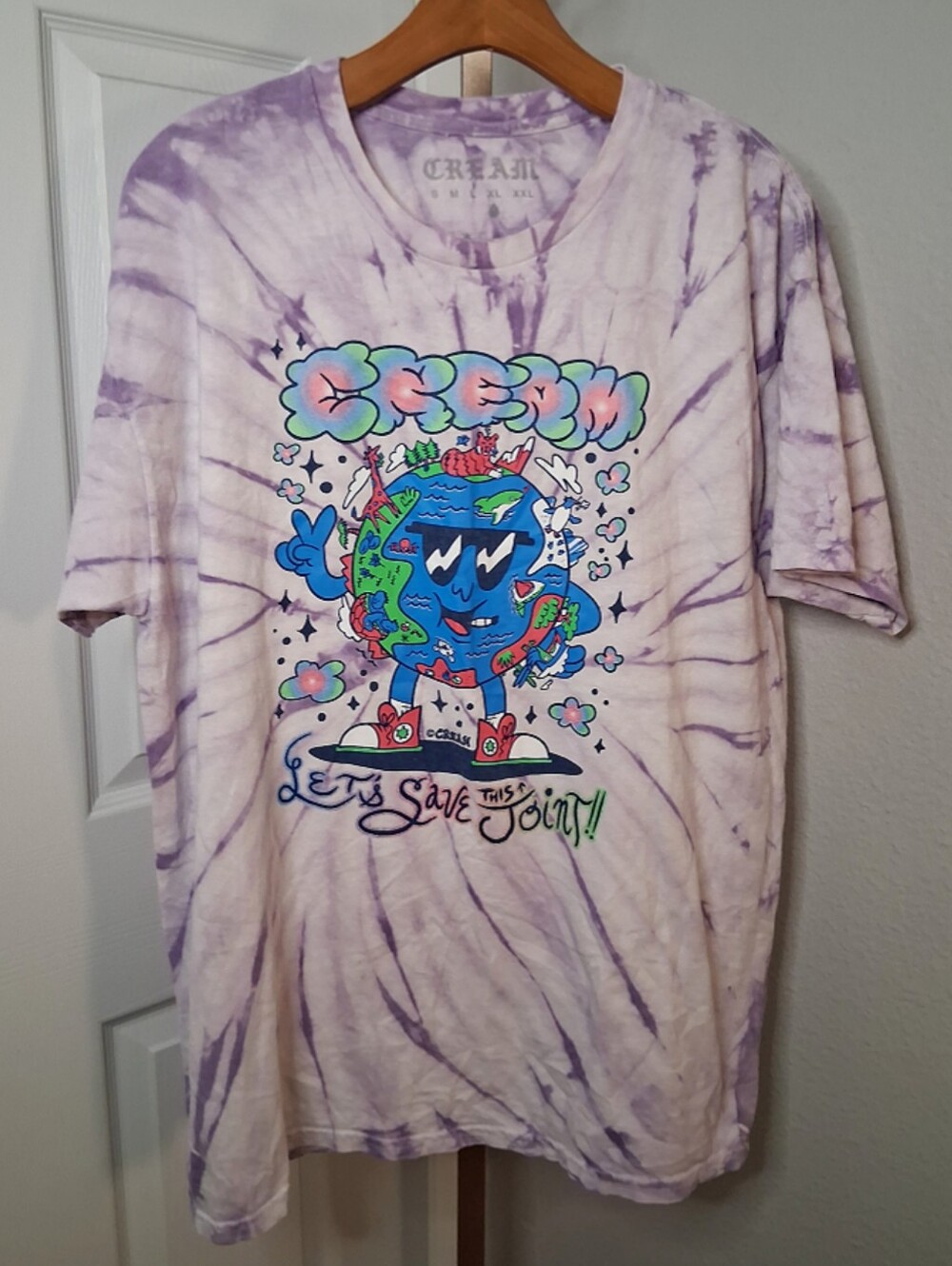 Cream Tie Dyed Planet T Shirt XL Lets Save This Joint Purple